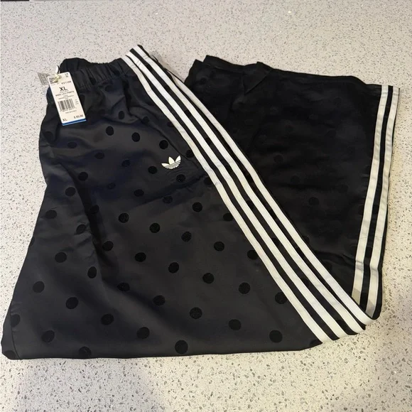 Adidas Black Polka Dot Wide Leg Track Pants - Picture 6 of 7